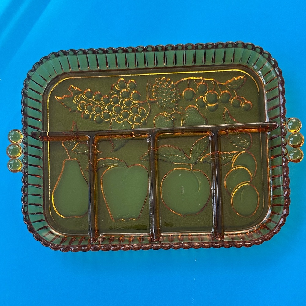 Vintage Glass Divided Serving Tray - caramel colored